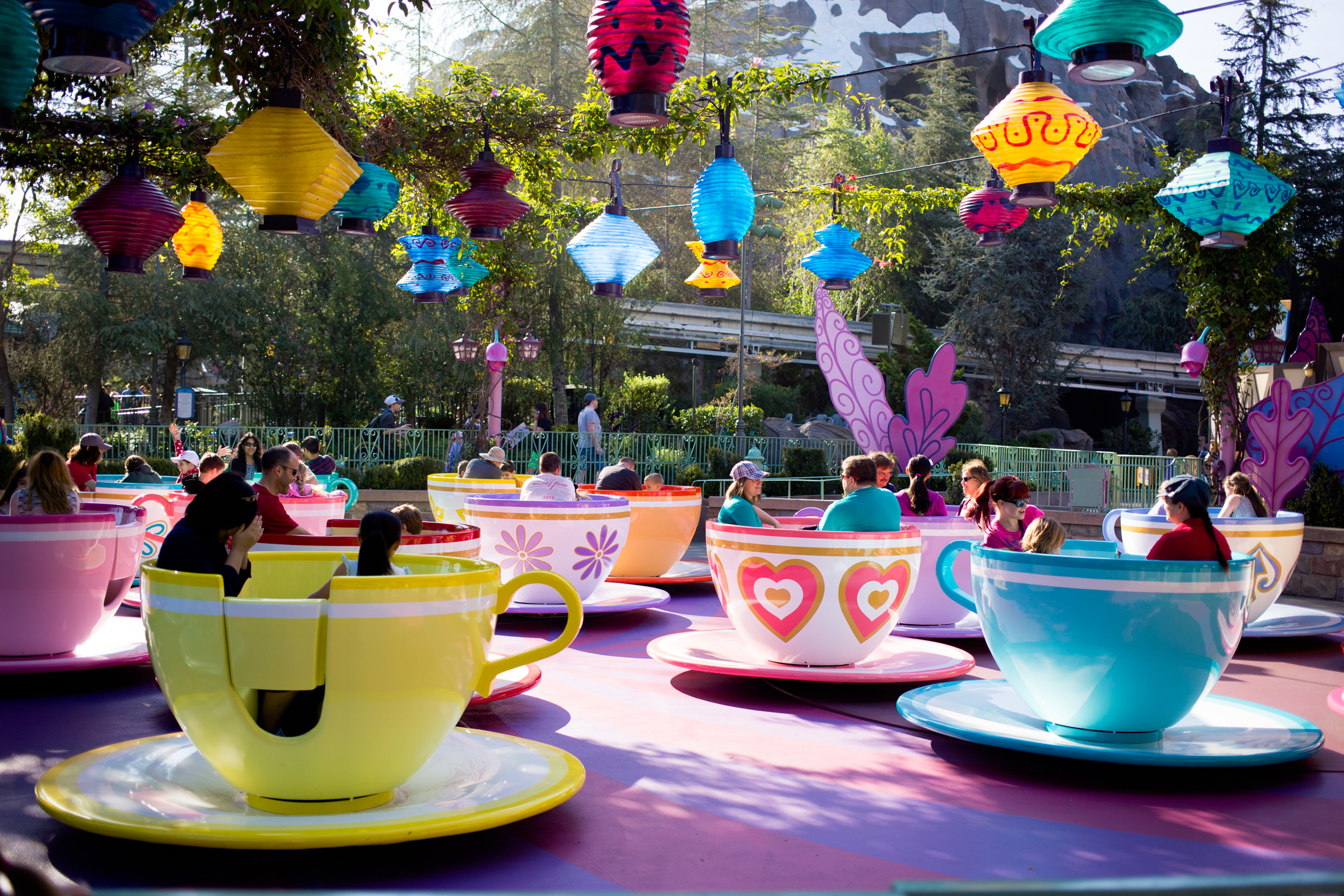 The outdoor teacups ride at Disneyland.