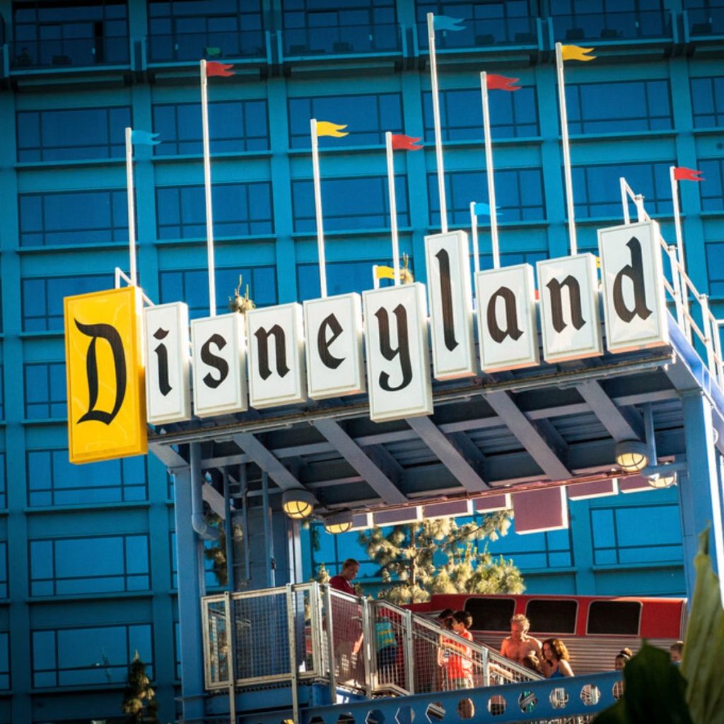 The vintage Disneyland sign outside the park.