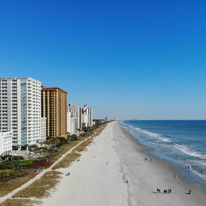 Oceanfront condos on the beach at Myrtle Beach.
