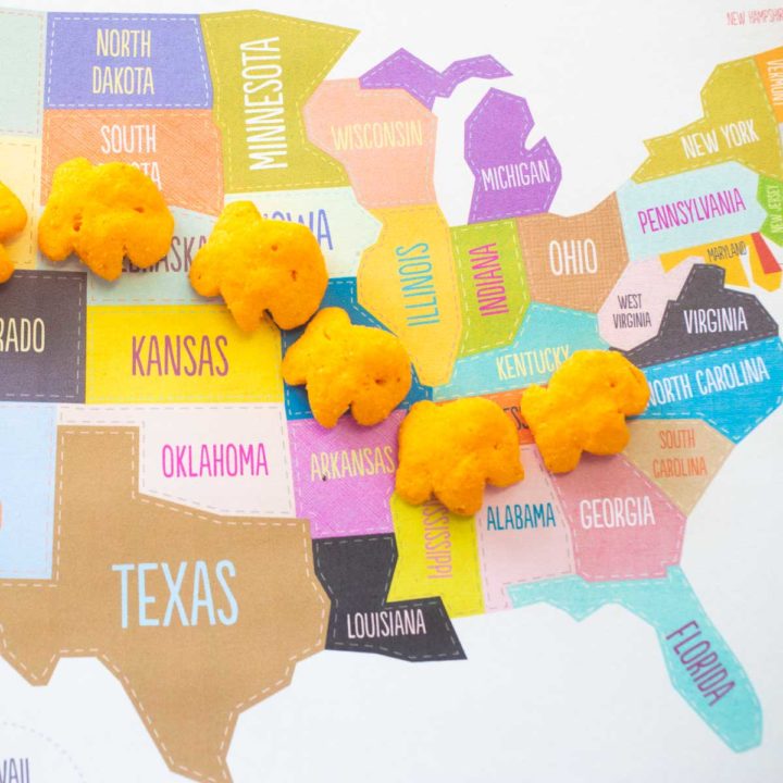 Goldfish crackers on a map of the US.