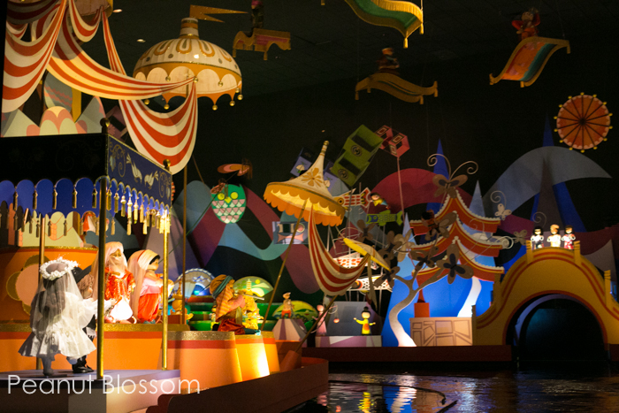 A scene from inside the Small World ride inside Disney World.