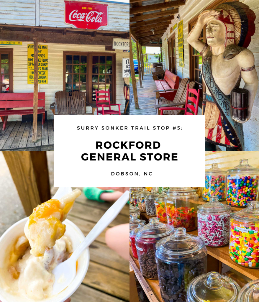 A collage of images that show the outside of the Rockford General Store in Dobson, NC.