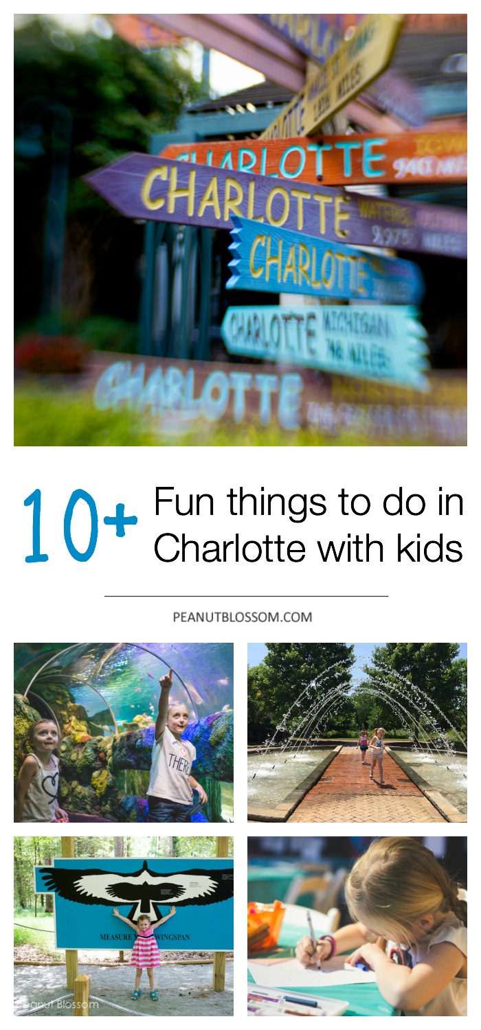 The photo collage shows several kid-friendly activities in Charlotte, NC.