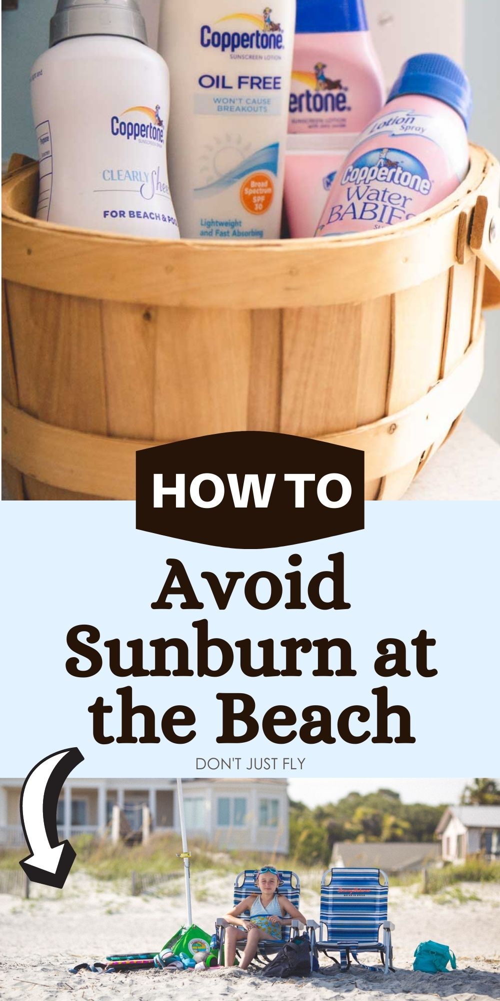 A photo collage shows several ways to avoid sunburn.