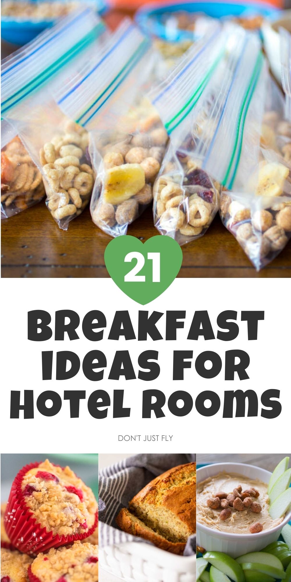 A photo collage shows several breakfast ideas for hotel rooms.