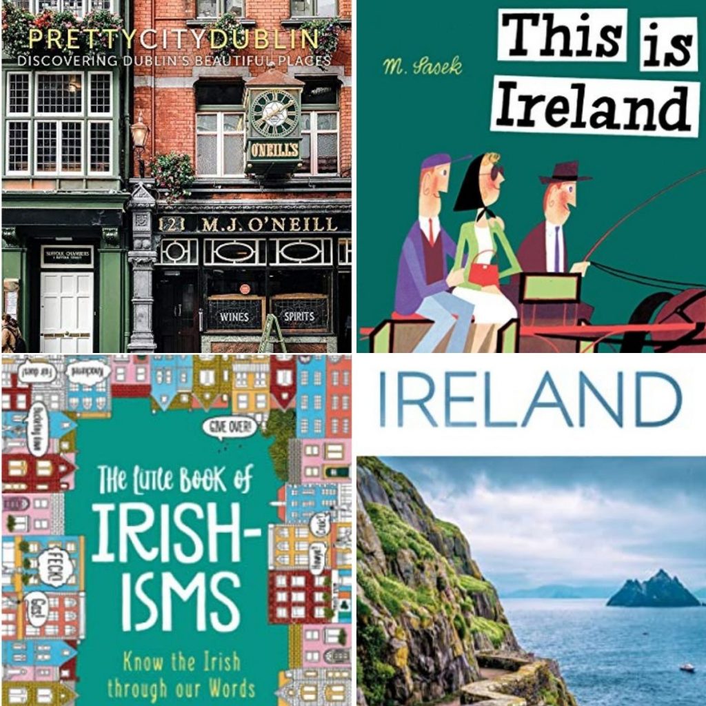 A photo collage shows several great non-fiction Ireland travel books to read before your trip.