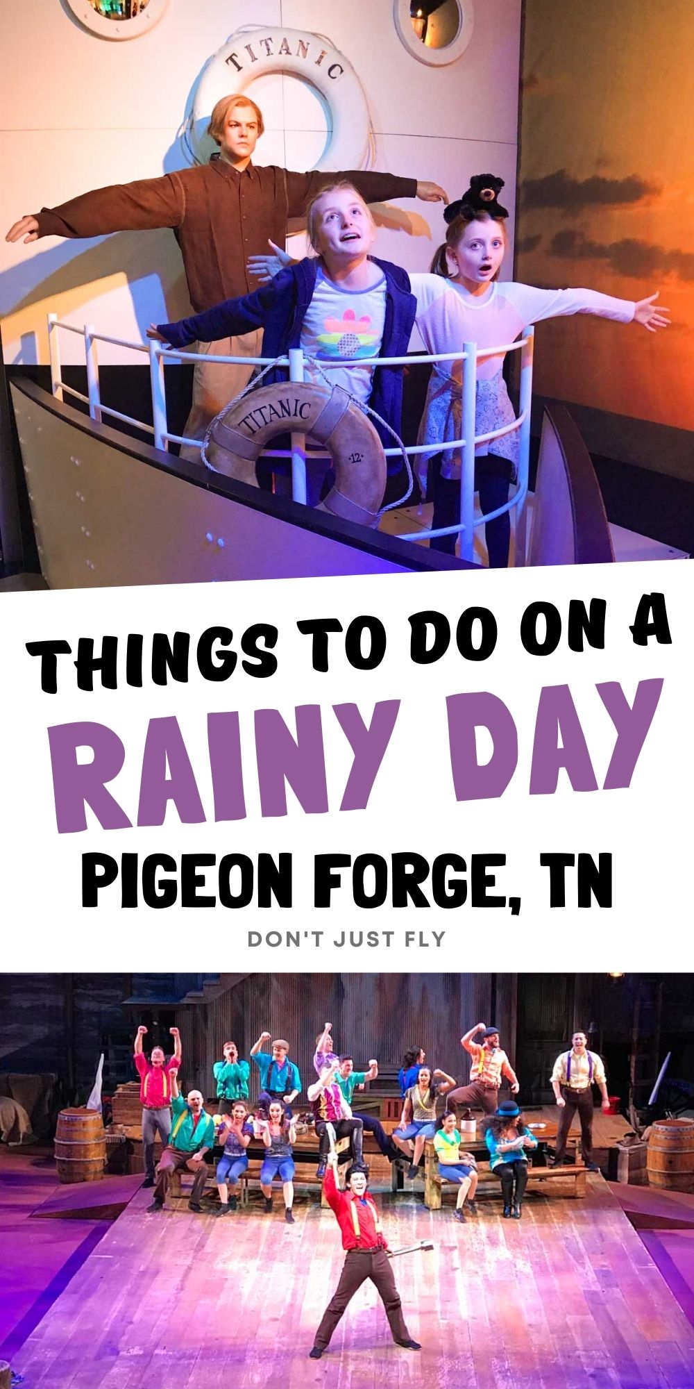 A photo collage shows fun indoor activities in Pigeon Forge.