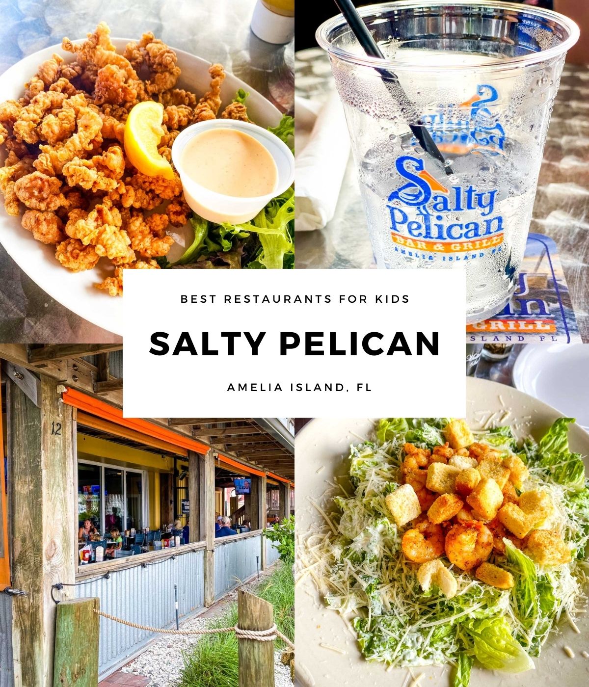 A photo collage shows many of the dishes from The Salty Pelican in Amelia Island.