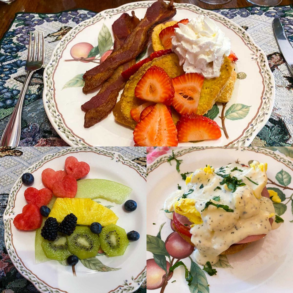 A photo collage of some of the breakfast items served.