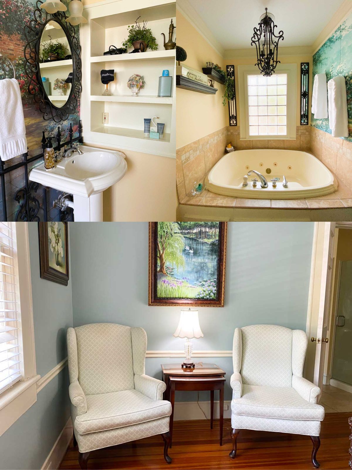The bathroom and sitting area in the Swan Room.