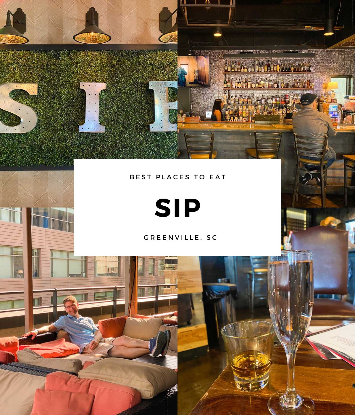 A photo collage of scenes from inside Sip.