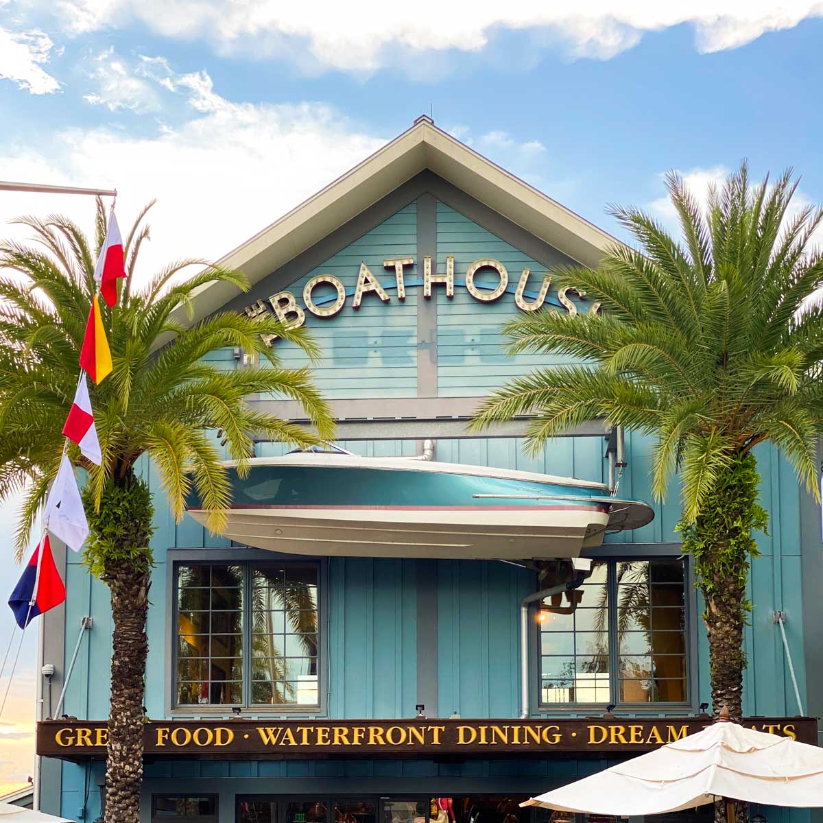 The outside of the Boathouse restaurant in Disney Springs.