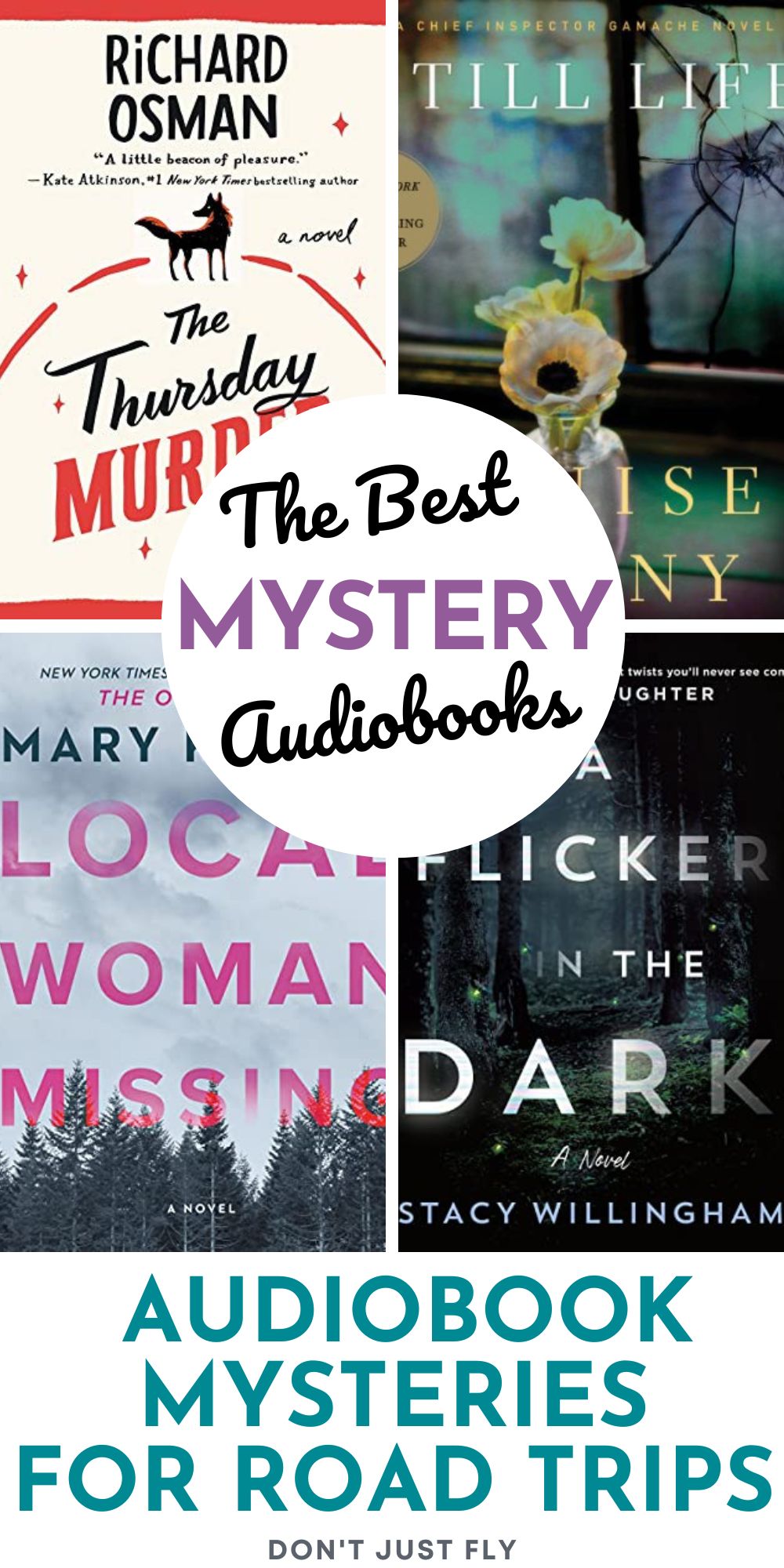 A photo collage shows several audiobook titles. 
