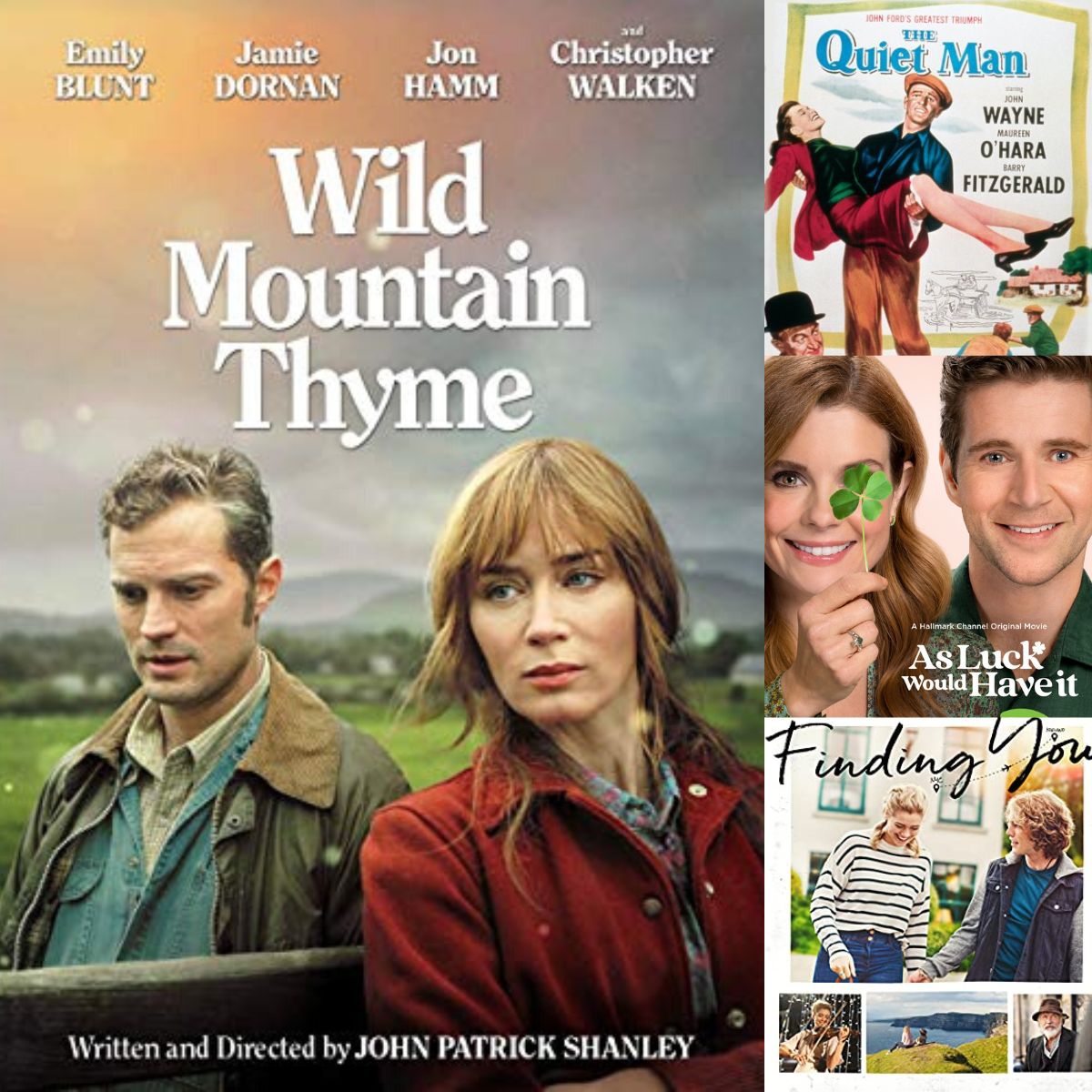 A photo collage shows several movie posters for romantic movies set in Ireland.