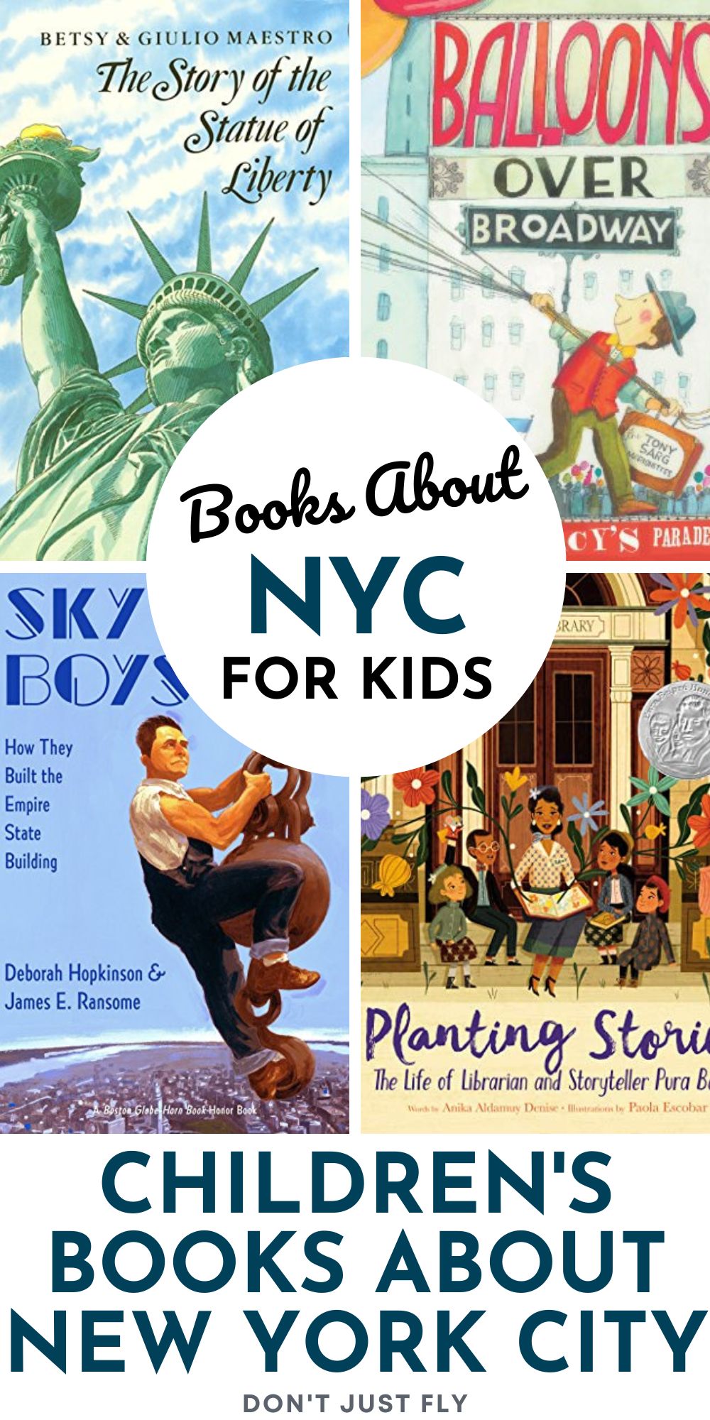 A photo collage shows several picture books about New York for kids.
