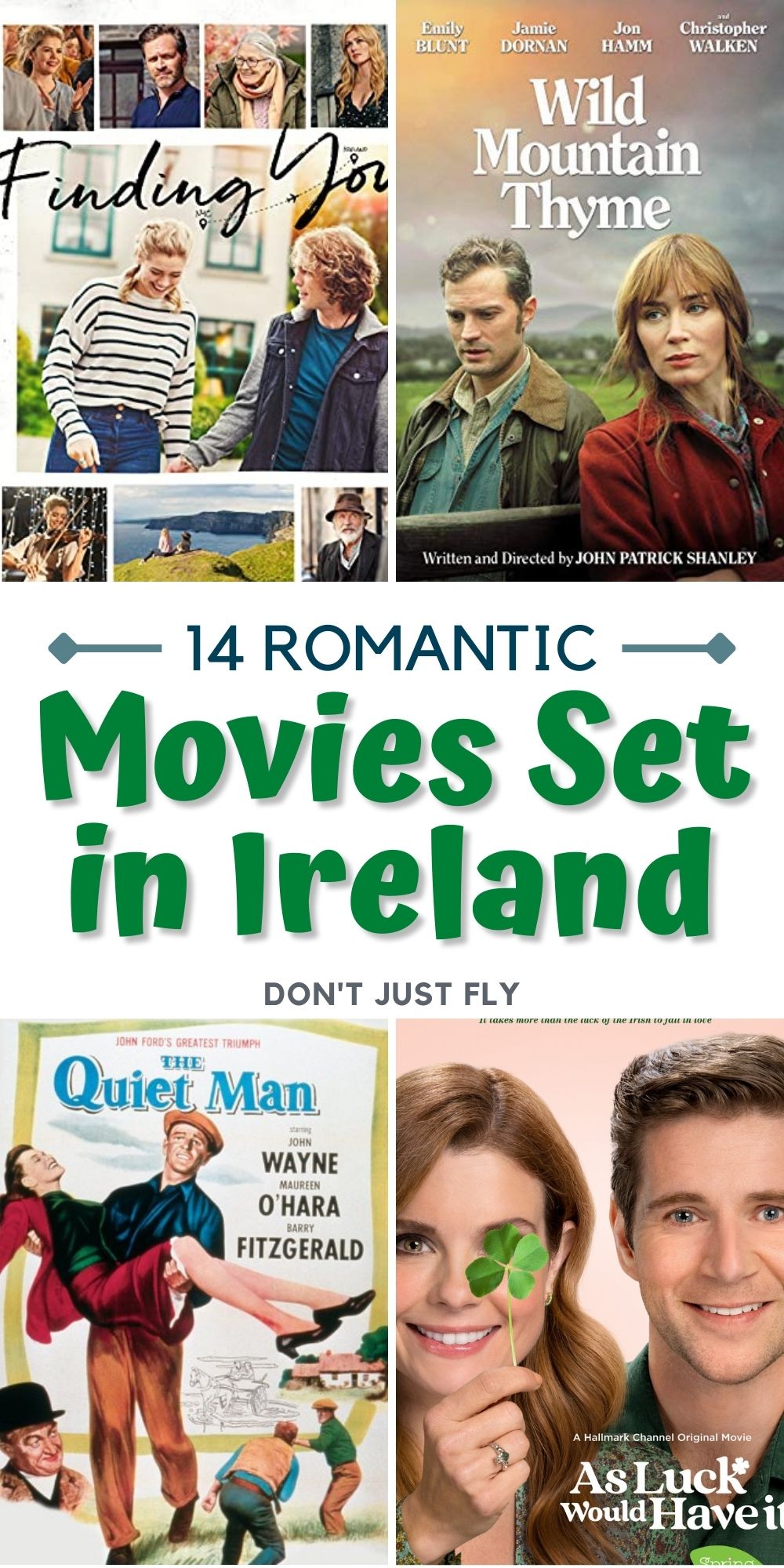 A photo collage shows several movie posters for movies set in Ireland.