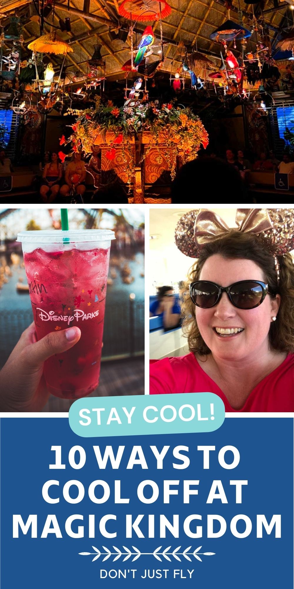 A photo collage shows 3 of the ways to stay cool at Disney World.