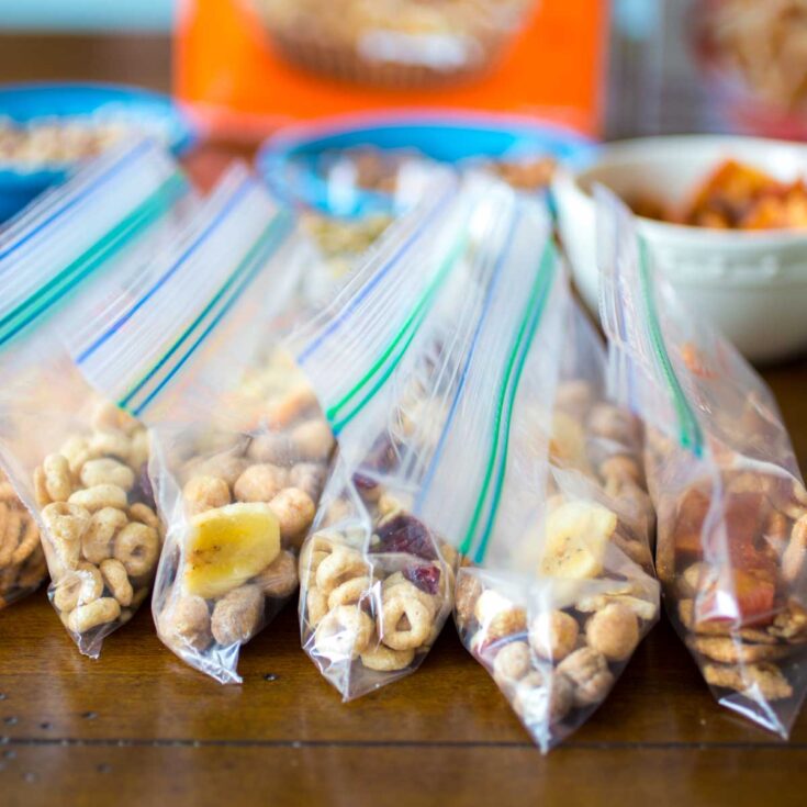 Individual bags of trail mix are perfect travel food.