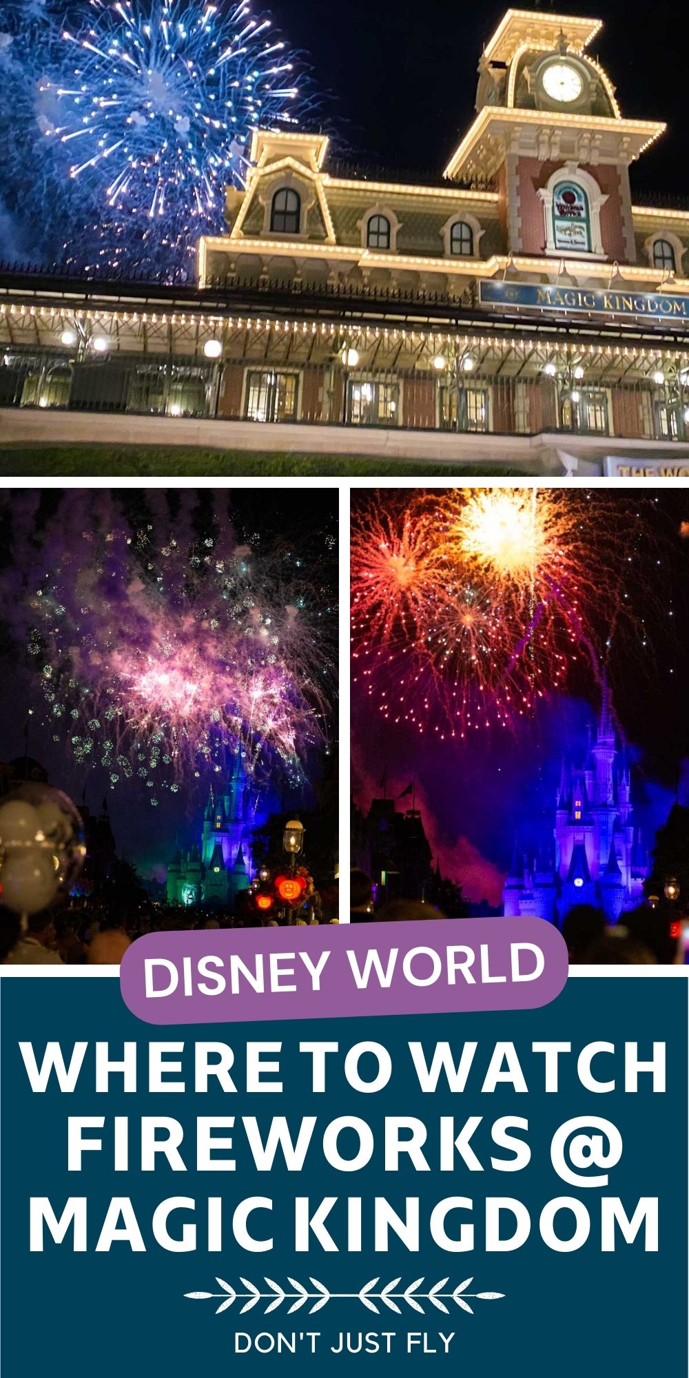 A photo collage shows several spots for watching the Disney fireworks in Magic Kingdom