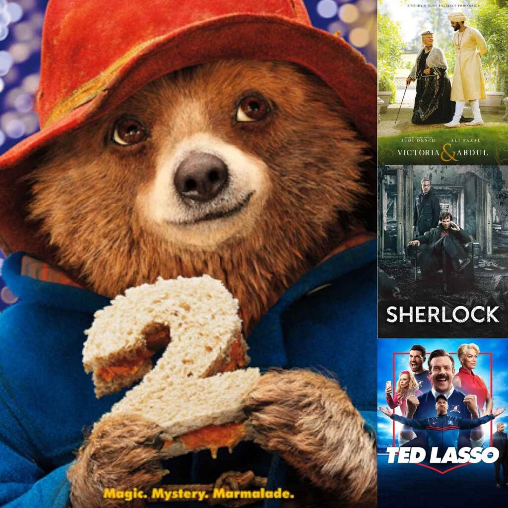 The photo collage shows four movie posters of movies set in London.