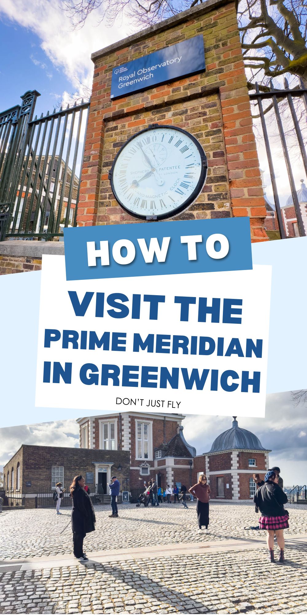 The photo collage shows the Prime Meridian line at the Greenwich Observatory. 