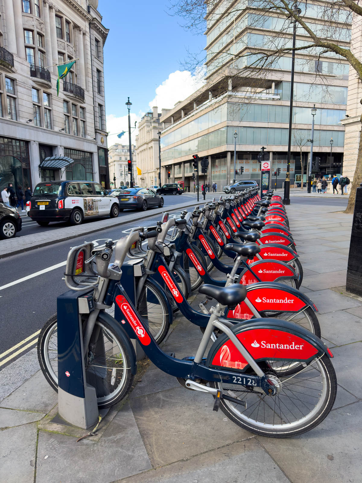 A row of bikes for rent in London.