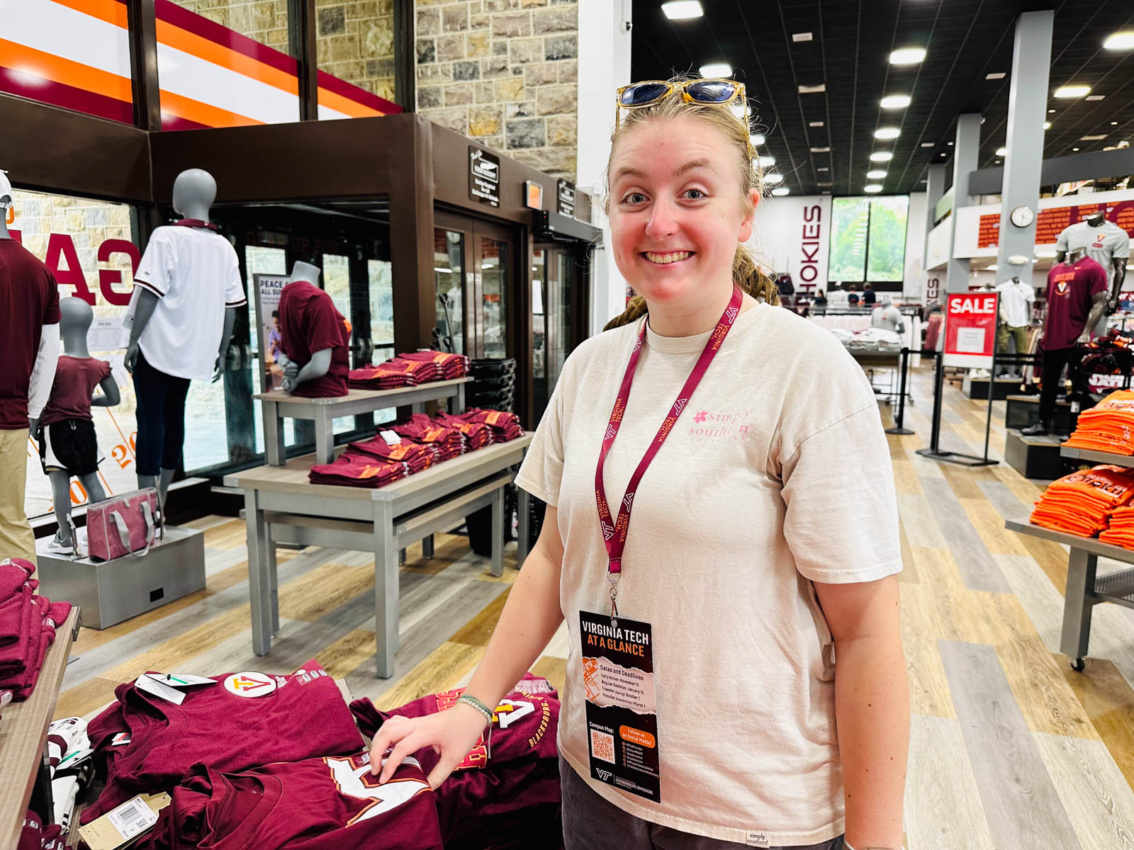 A prospective student visits the Virginia Tech bookstore.