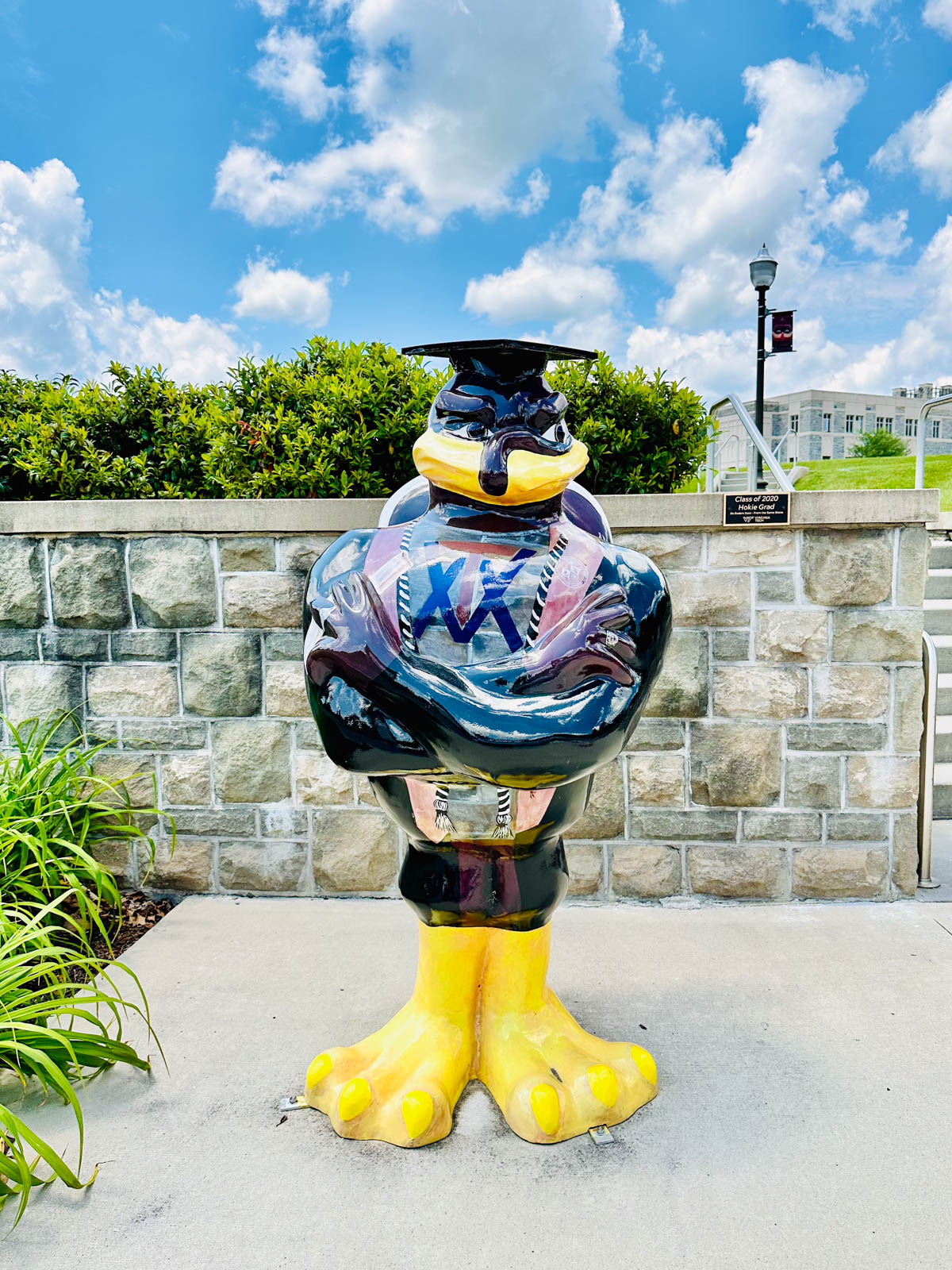 A statue of the VT Hokie bird outside the visitor center on campus.