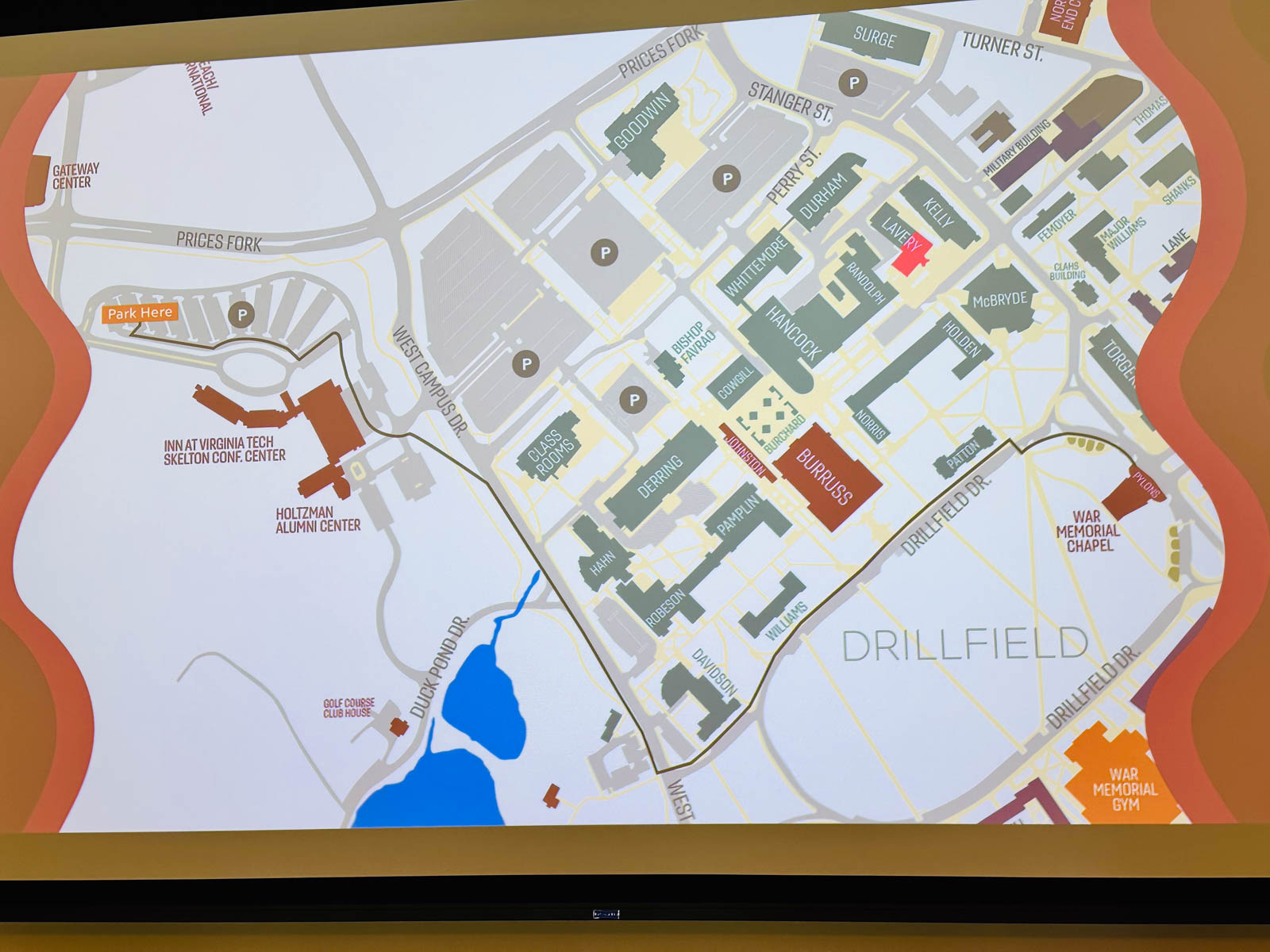 A map of the tour for Virginia Tech.