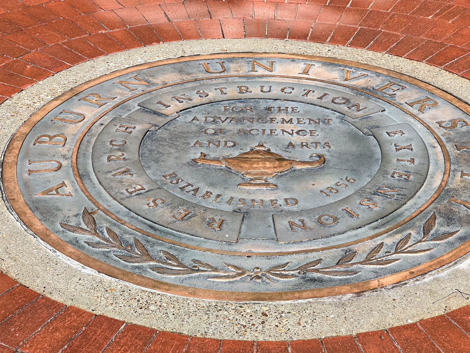 The auburn seal near Samford hall.