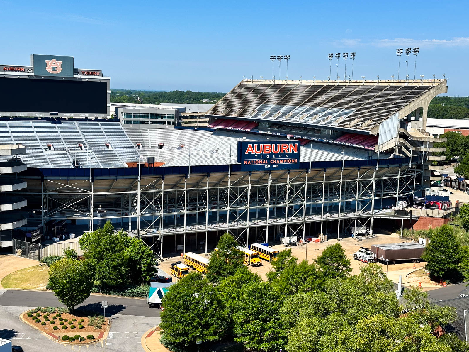 An eagle's eye view of the stadium from a distance.