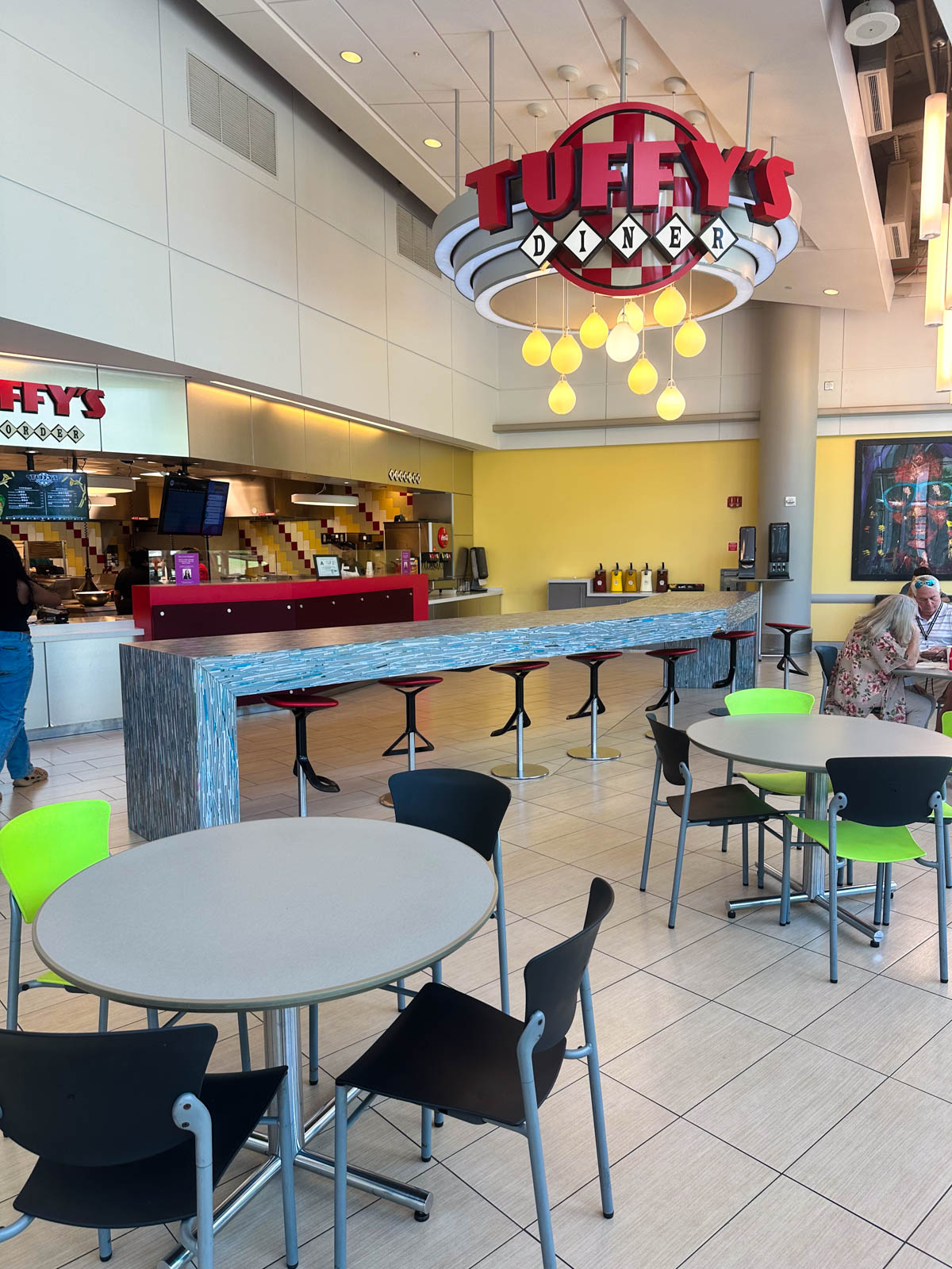 The empty dining hall in the student union at NC State.