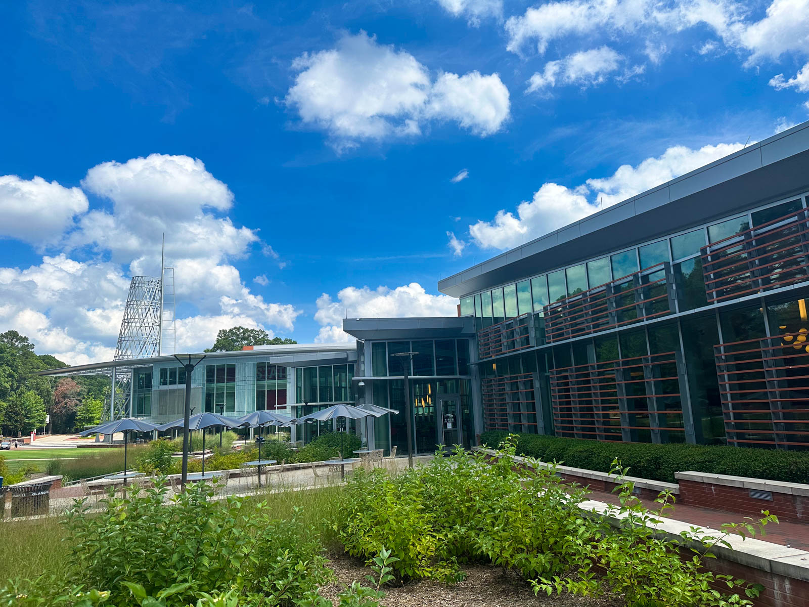 The modern architecture of newly built buildings at NC State.