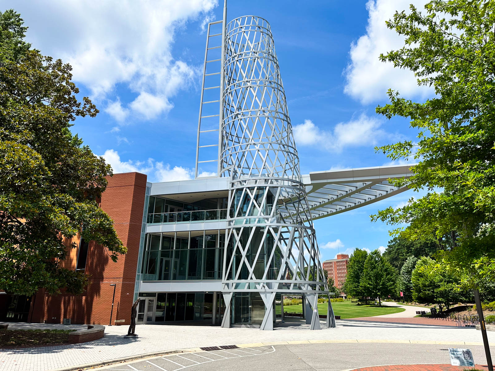 The large swirling metal structure outside of the student union.