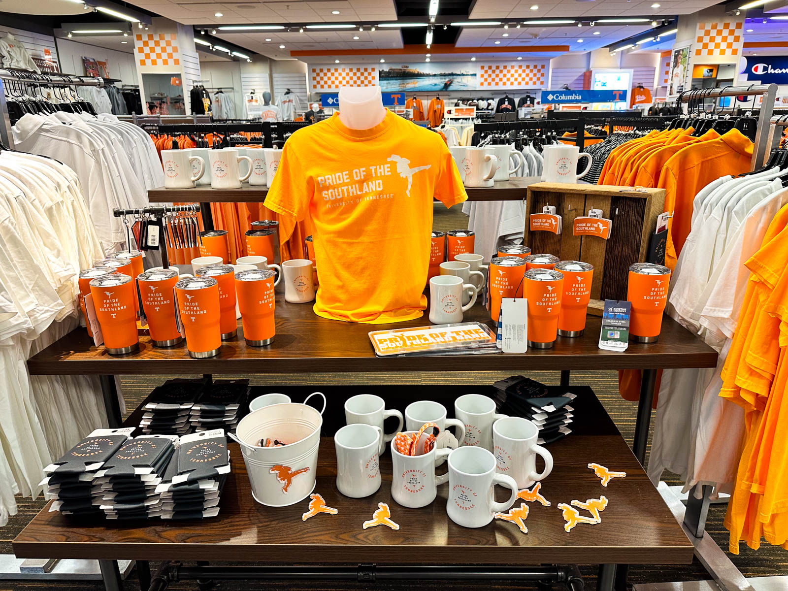 The tshirts and mugs for sale at the UT Bookstore