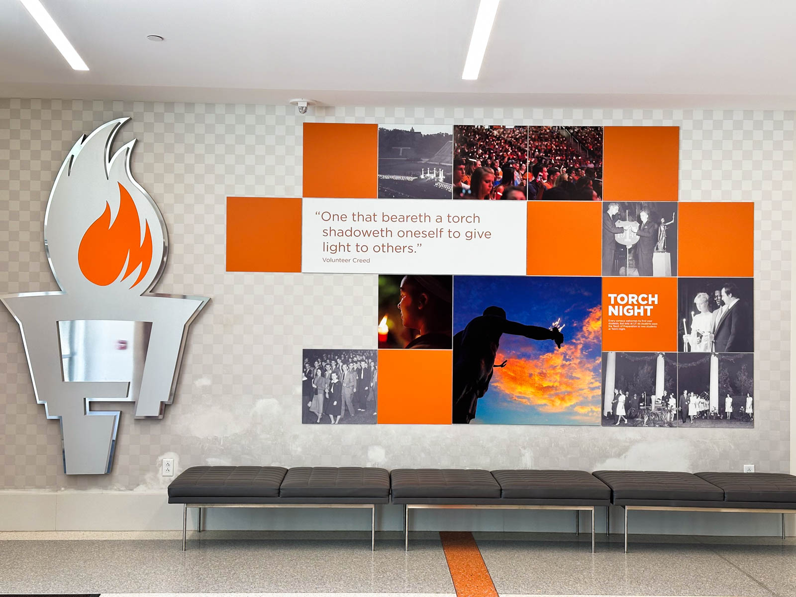 The UT volunteer torch sign inside the student union.