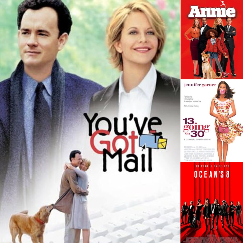 The photo collage shows four movie posters for movies set in NYC.