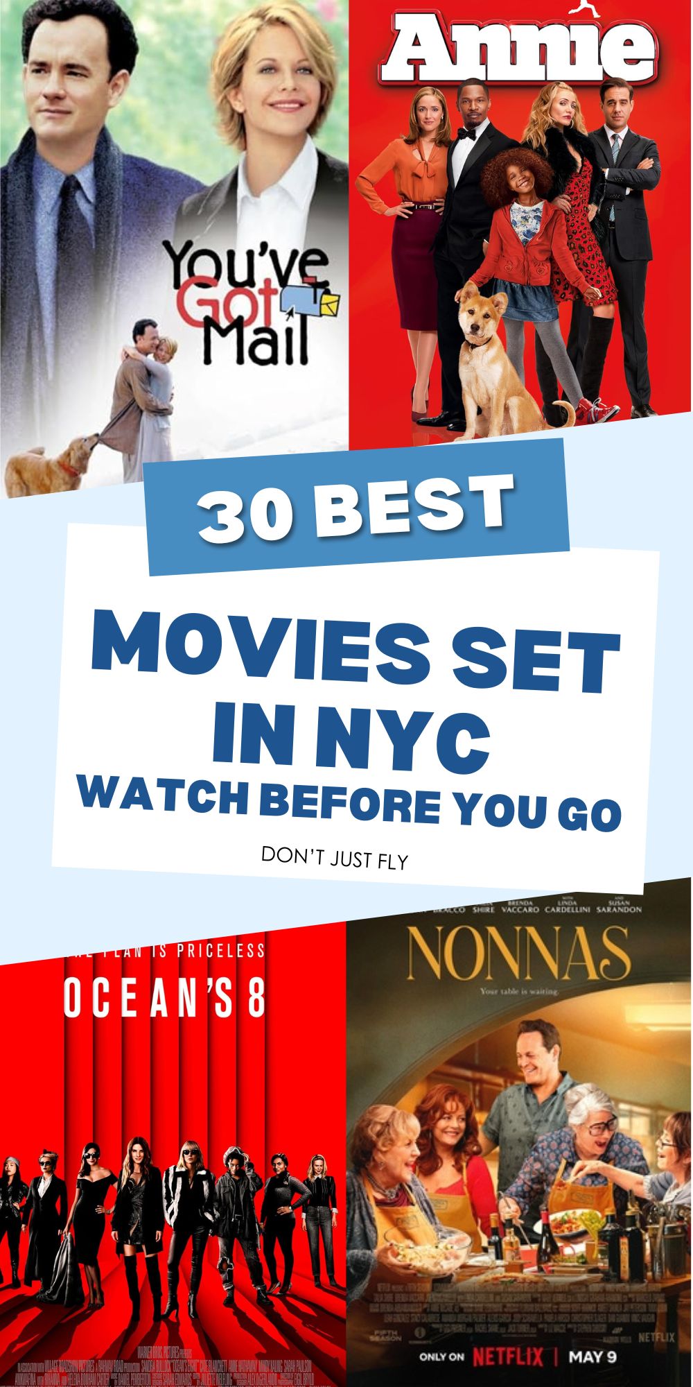 The photo collage shows four movie posters for movies set in NYC.