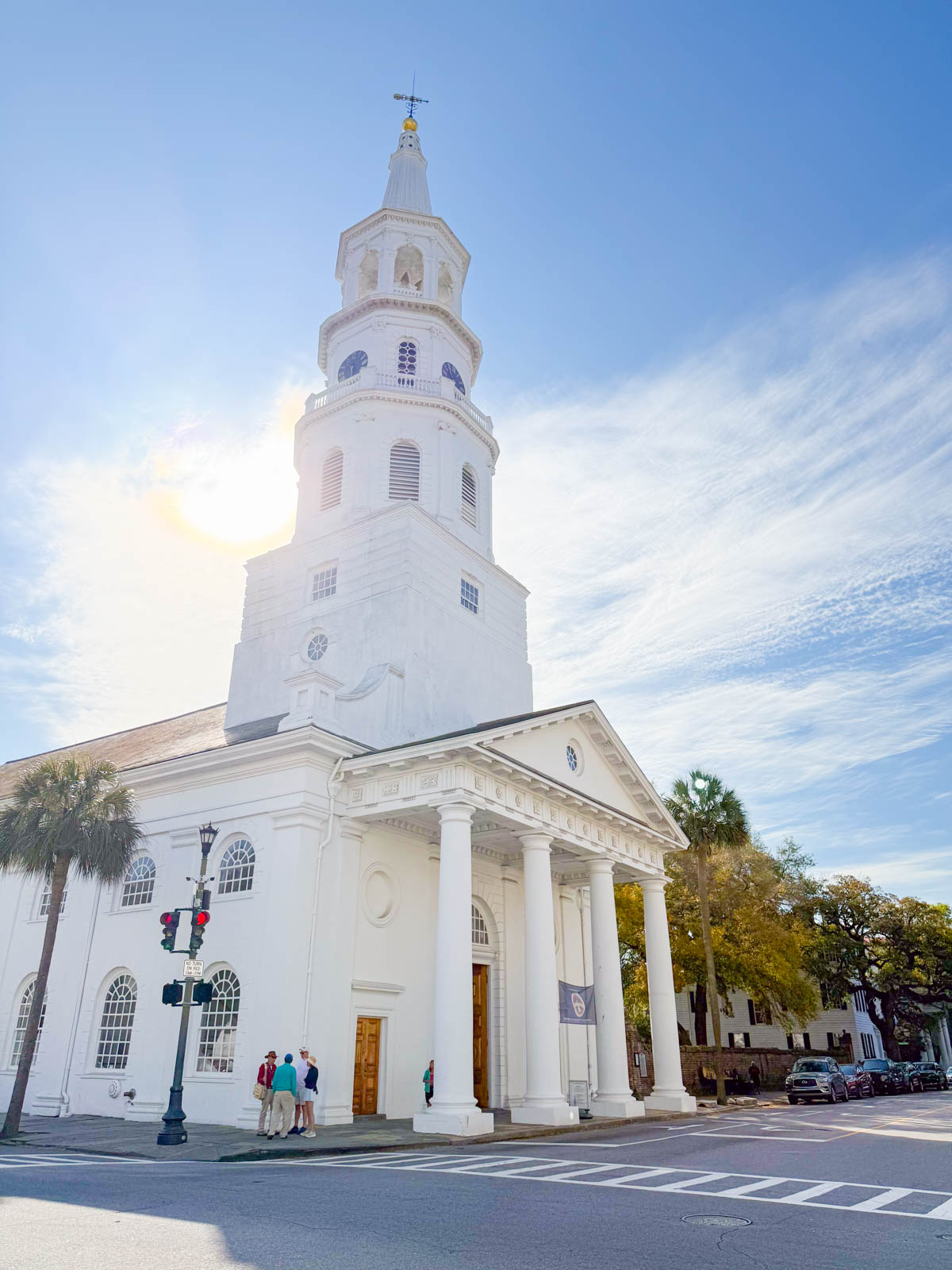 The tall steeple of St. Michael's Church.