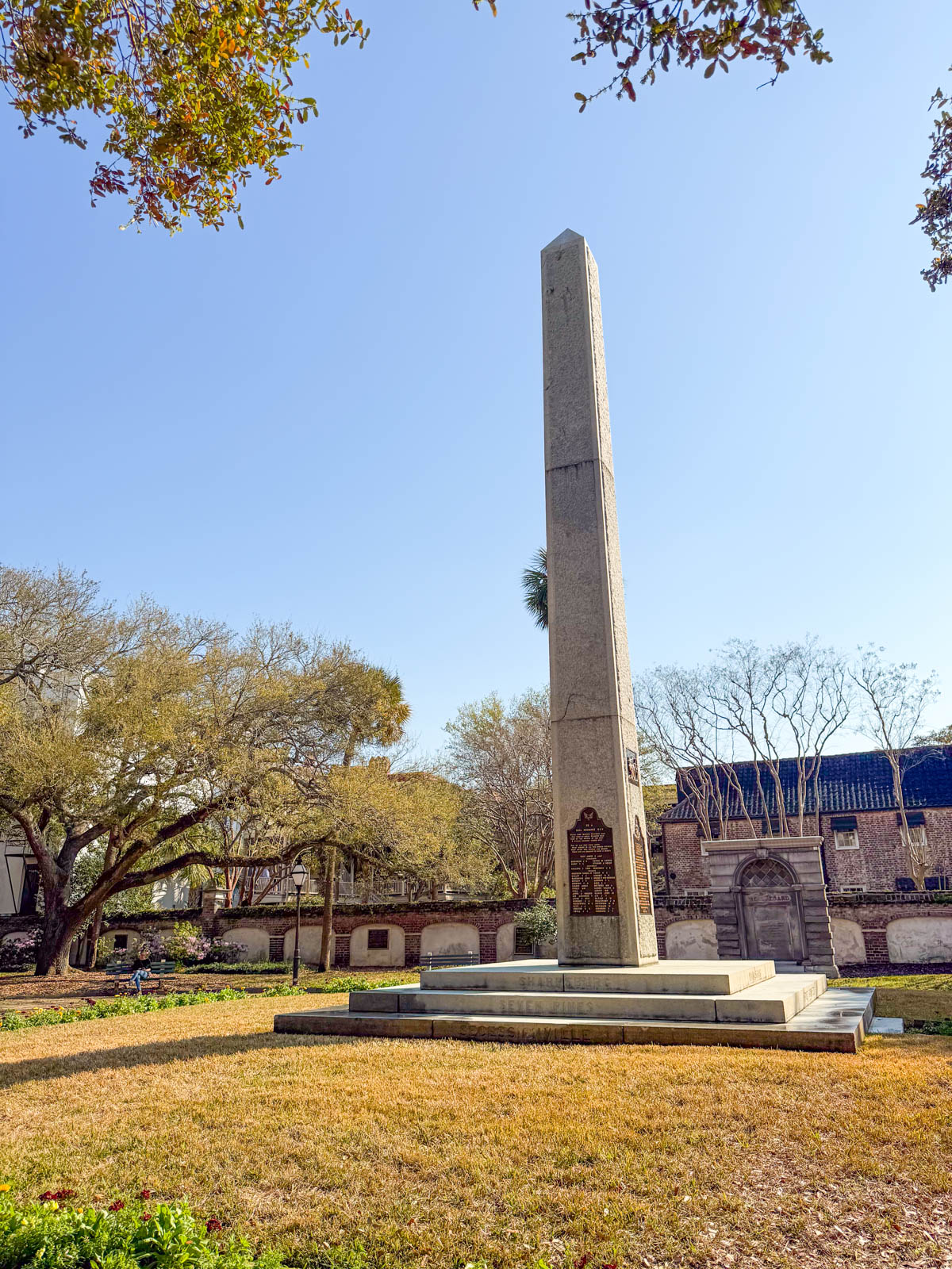 The tall memorial inside Washington Square.