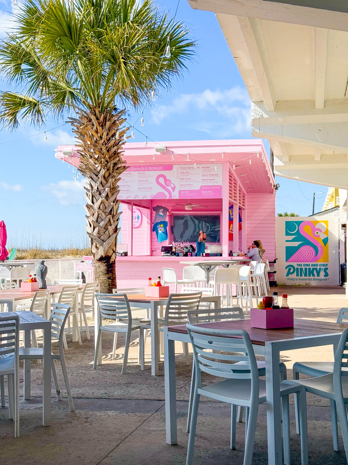 The pink drink shack on the patio at Pinky's on the Beach.