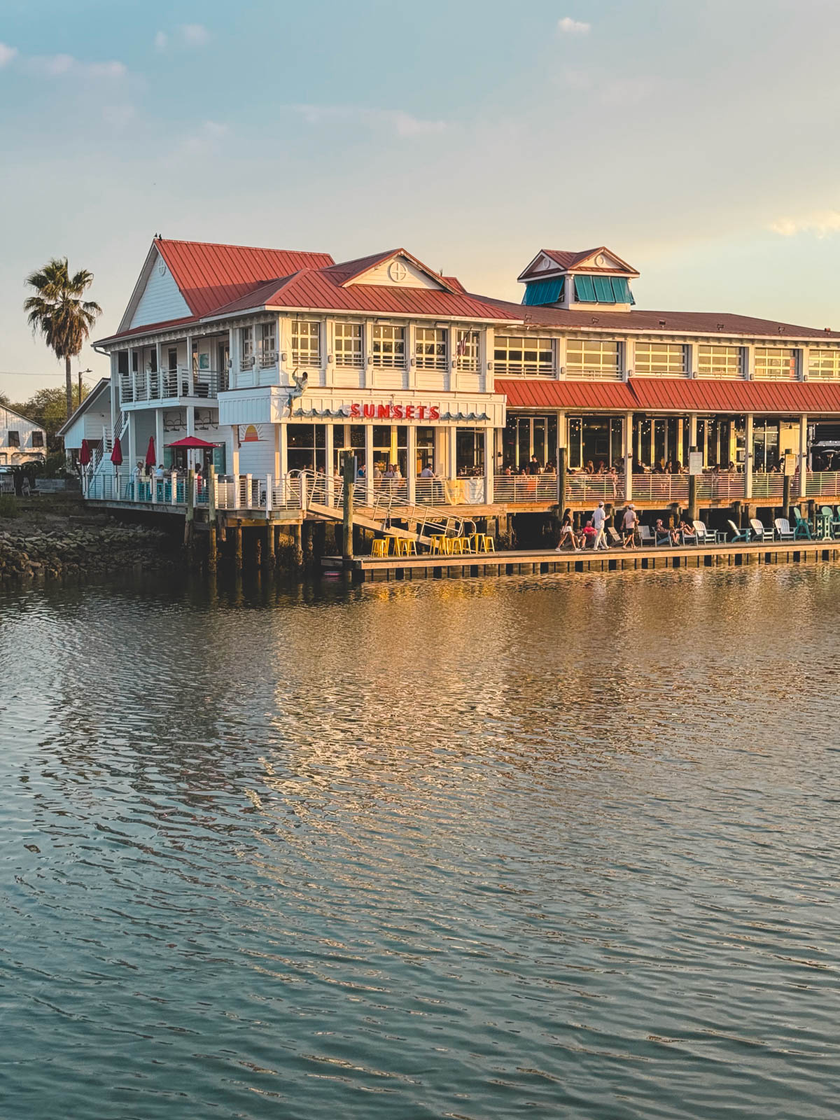 The view of the Sunsets restaurant over the water at Shem Creek, SC.