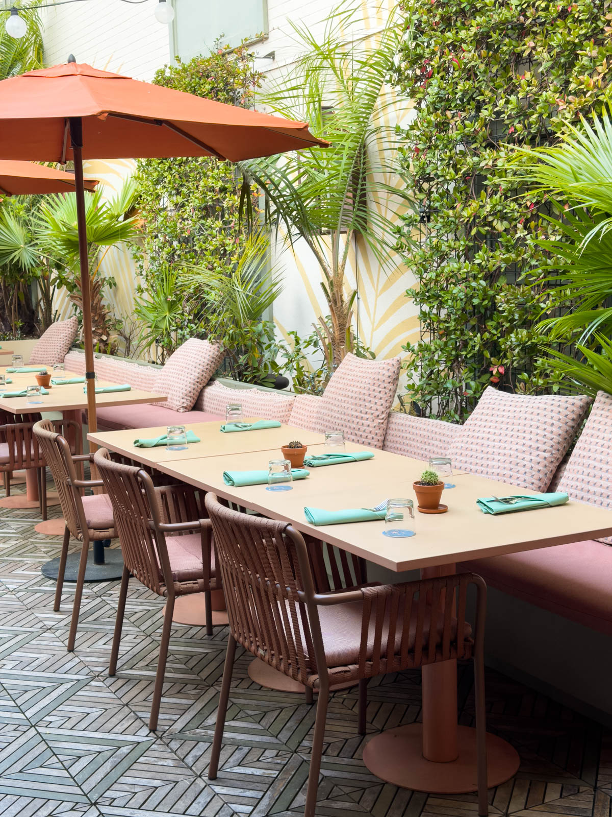 The dining tables inside the Little Palm restaurant.