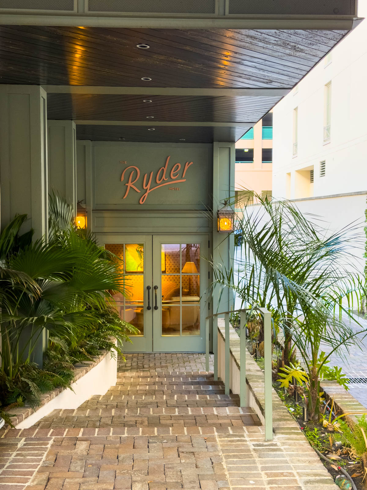 The front door of the Ryder Hotel in Charleston.