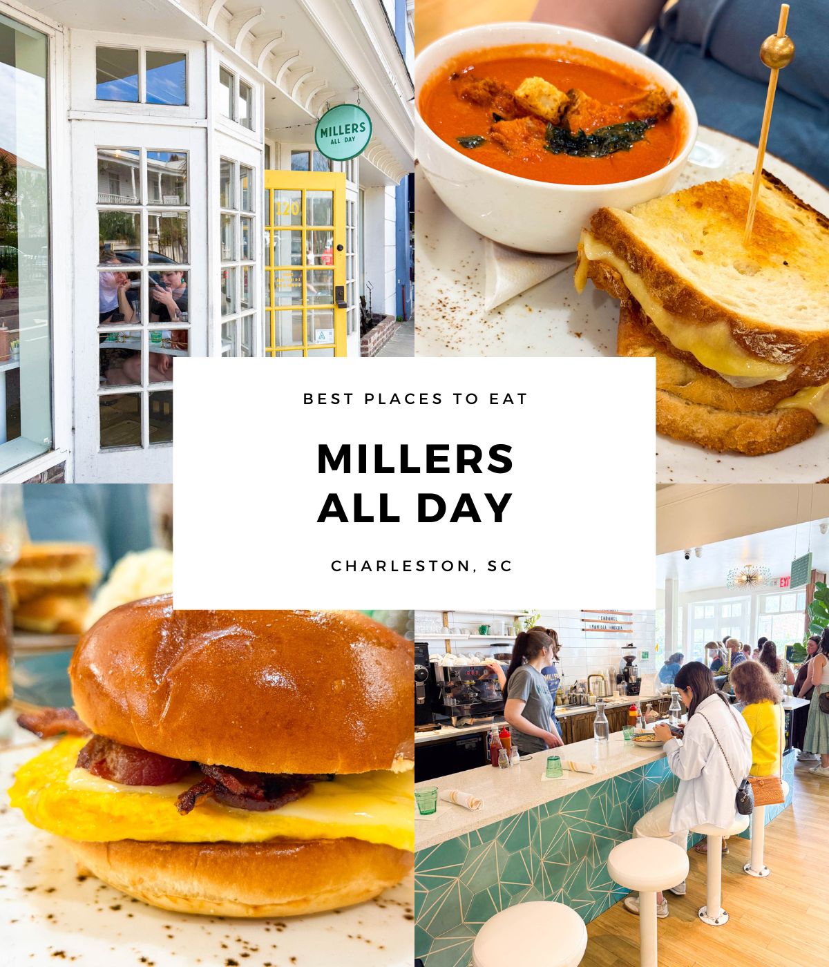 The photo collage shows the outside and inside of the restaurant along with two menu items.